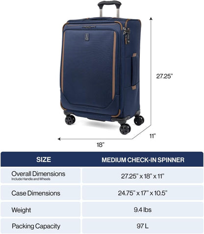 Crew Classic Lightweight Softside Expandable Carry on Luggage, 8 Wheel Spinner Suitcase, Men and Women, Carry On 21-Inch, Black