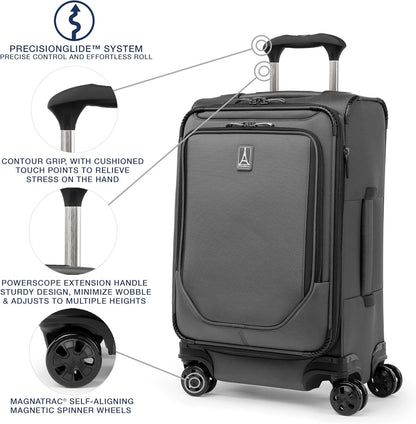 Crew Classic Lightweight Softside Expandable Carry on Luggage, 8 Wheel Spinner Suitcase, Men and Women, Carry On 21-Inch, Black