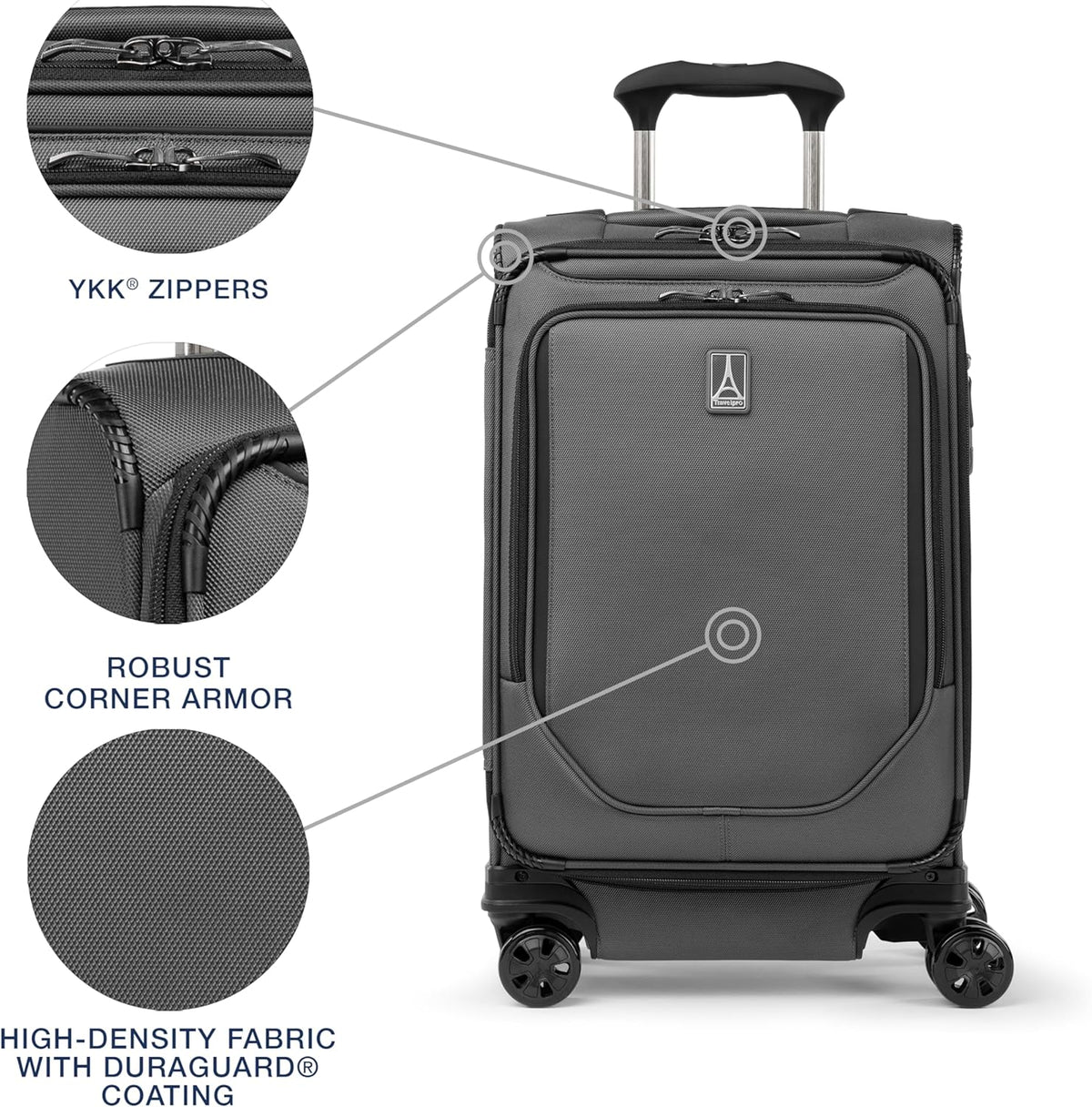 Crew Classic Lightweight Softside Expandable Carry on Luggage, 8 Wheel Spinner Suitcase, Men and Women, Carry On 21-Inch, Black