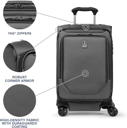 Crew Classic Lightweight Softside Expandable Carry on Luggage, 8 Wheel Spinner Suitcase, Men and Women, Carry On 21-Inch, Black