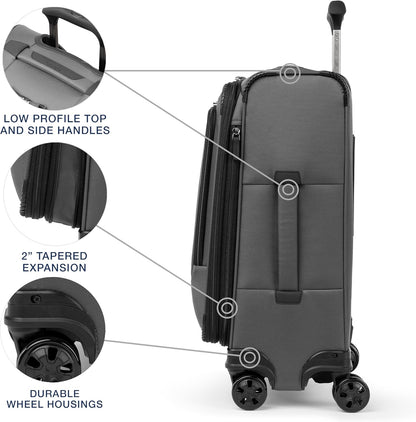 Crew Classic Lightweight Softside Expandable Carry on Luggage, 8 Wheel Spinner Suitcase, Men and Women, Carry On 21-Inch, Black