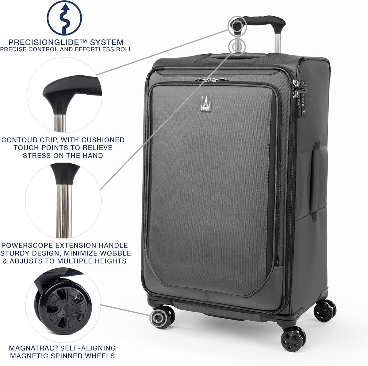 Crew Classic Lightweight Softside Expandable Carry on Luggage, 8 Wheel Spinner Suitcase, Men and Women, Carry On 21-Inch, Black