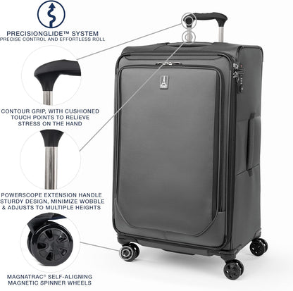 Crew Classic Lightweight Softside Expandable Carry on Luggage, 8 Wheel Spinner Suitcase, Men and Women, Carry On 21-Inch, Black