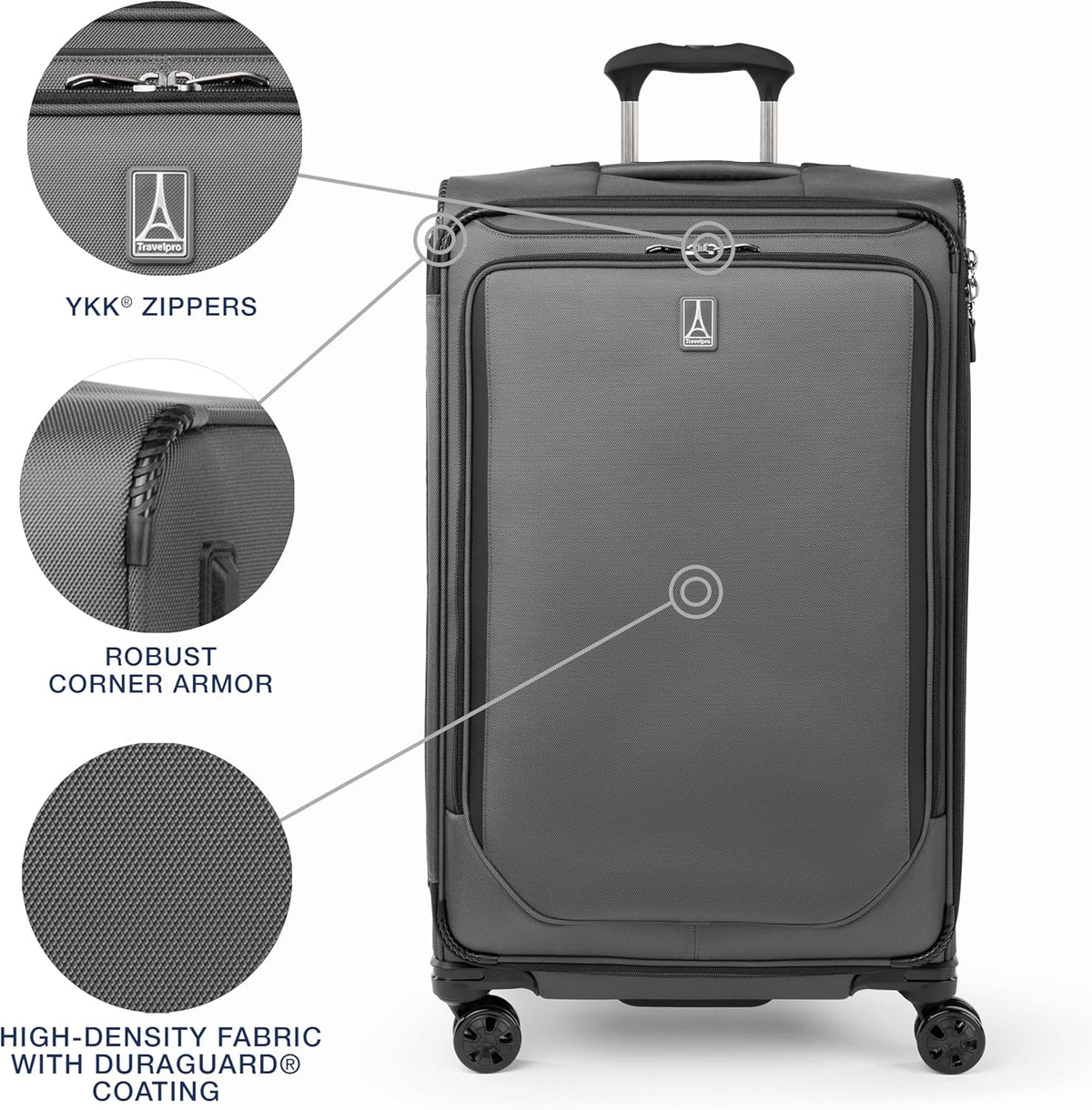 Crew Classic Lightweight Softside Expandable Carry on Luggage, 8 Wheel Spinner Suitcase, Men and Women, Carry On 21-Inch, Black