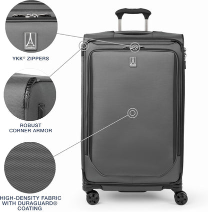 Crew Classic Lightweight Softside Expandable Carry on Luggage, 8 Wheel Spinner Suitcase, Men and Women, Carry On 21-Inch, Black