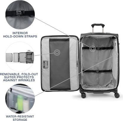 Crew Classic Lightweight Softside Expandable Carry on Luggage, 8 Wheel Spinner Suitcase, Men and Women, Carry On 21-Inch, Black