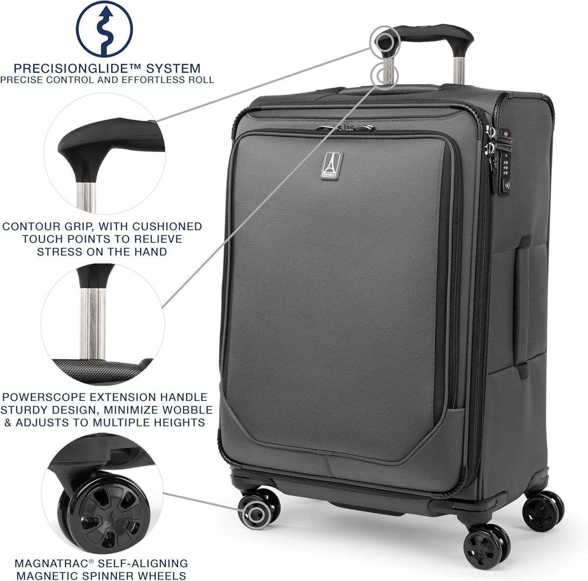 Crew Classic Lightweight Softside Expandable Carry on Luggage, 8 Wheel Spinner Suitcase, Men and Women, Carry On 21-Inch, Black