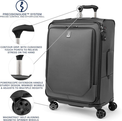 Crew Classic Lightweight Softside Expandable Carry on Luggage, 8 Wheel Spinner Suitcase, Men and Women, Carry On 21-Inch, Black