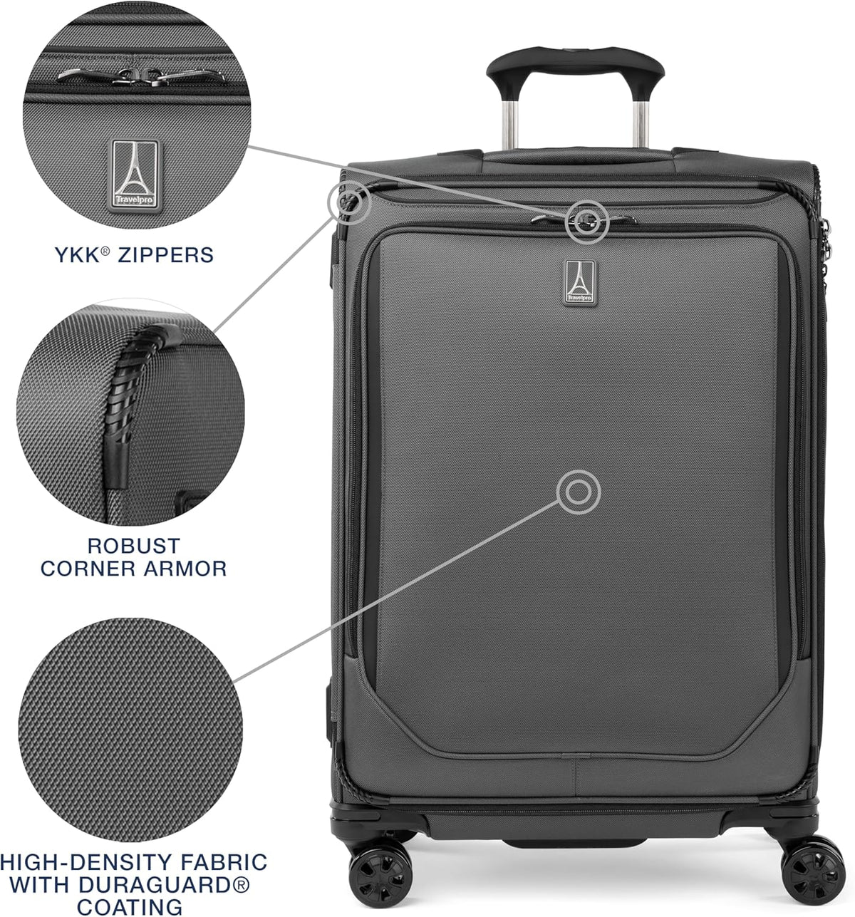 Crew Classic Lightweight Softside Expandable Carry on Luggage, 8 Wheel Spinner Suitcase, Men and Women, Carry On 21-Inch, Black
