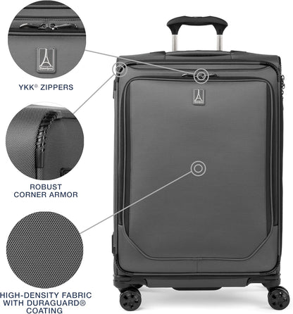 Crew Classic Lightweight Softside Expandable Carry on Luggage, 8 Wheel Spinner Suitcase, Men and Women, Carry On 21-Inch, Black
