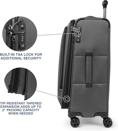 Crew Classic Lightweight Softside Expandable Carry on Luggage, 8 Wheel Spinner Suitcase, Men and Women, Carry On 21-Inch, Black