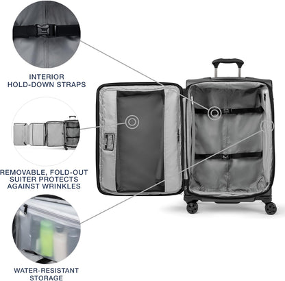 Crew Classic Lightweight Softside Expandable Carry on Luggage, 8 Wheel Spinner Suitcase, Men and Women, Carry On 21-Inch, Black