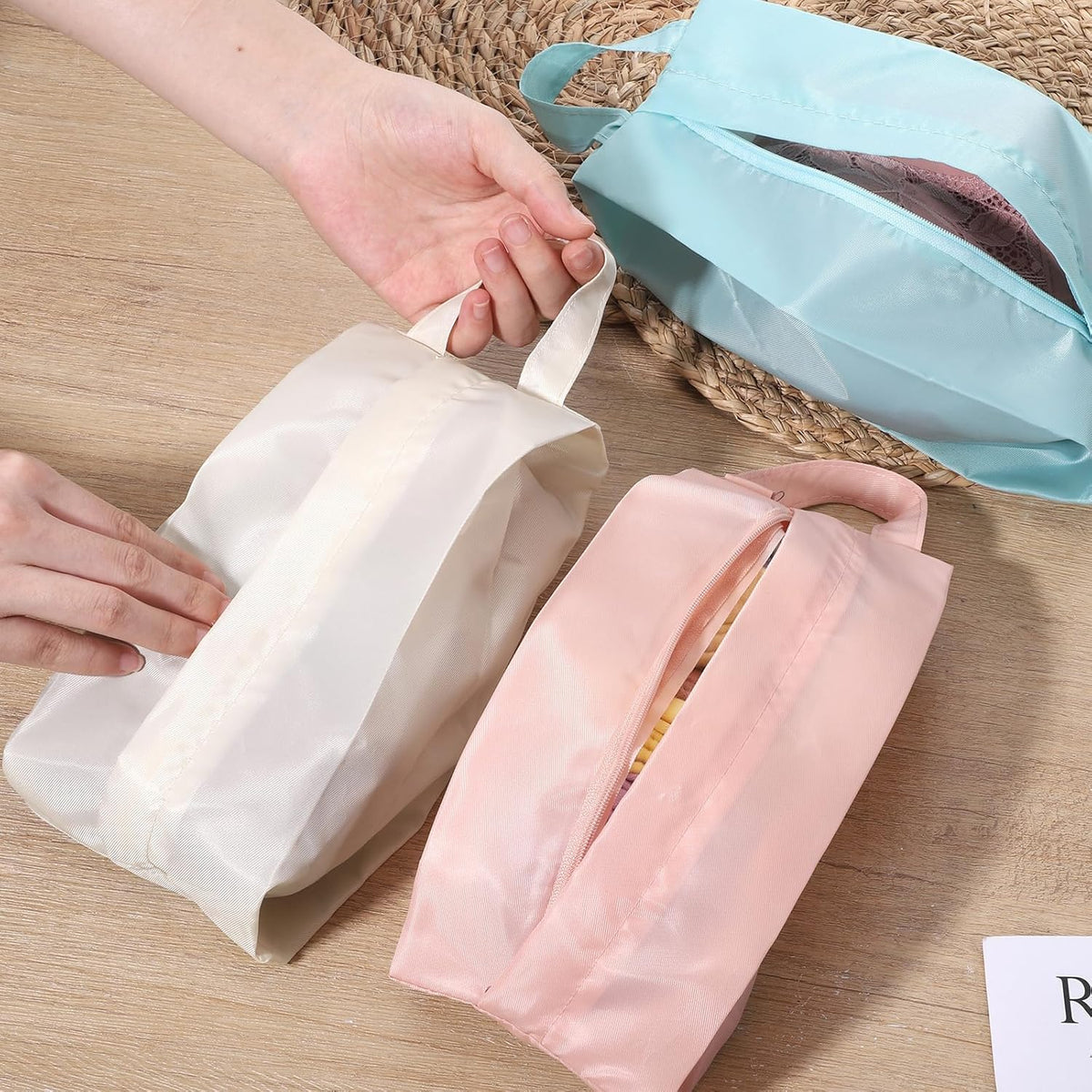 3 PCS Underwear Organizer Bag Travel with Zip, Mini Compression Travel Socks Storage Bag, Portable Packing Pouch for Traveling Underpants Lingerie Luggage Ties Cosmetics Accessories