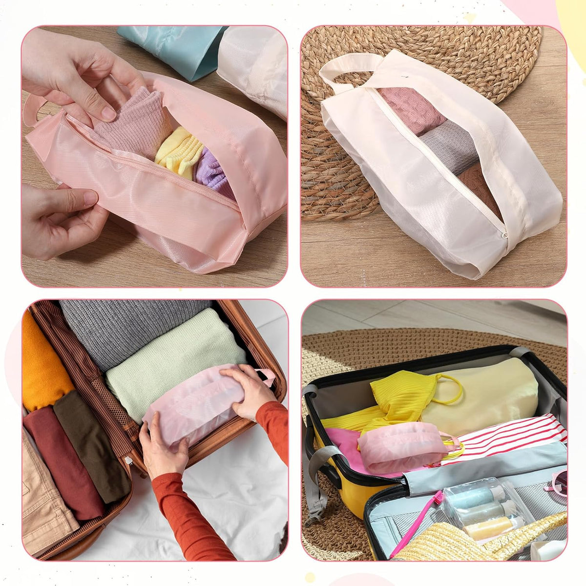 3 PCS Underwear Organizer Bag Travel with Zip, Mini Compression Travel Socks Storage Bag, Portable Packing Pouch for Traveling Underpants Lingerie Luggage Ties Cosmetics Accessories