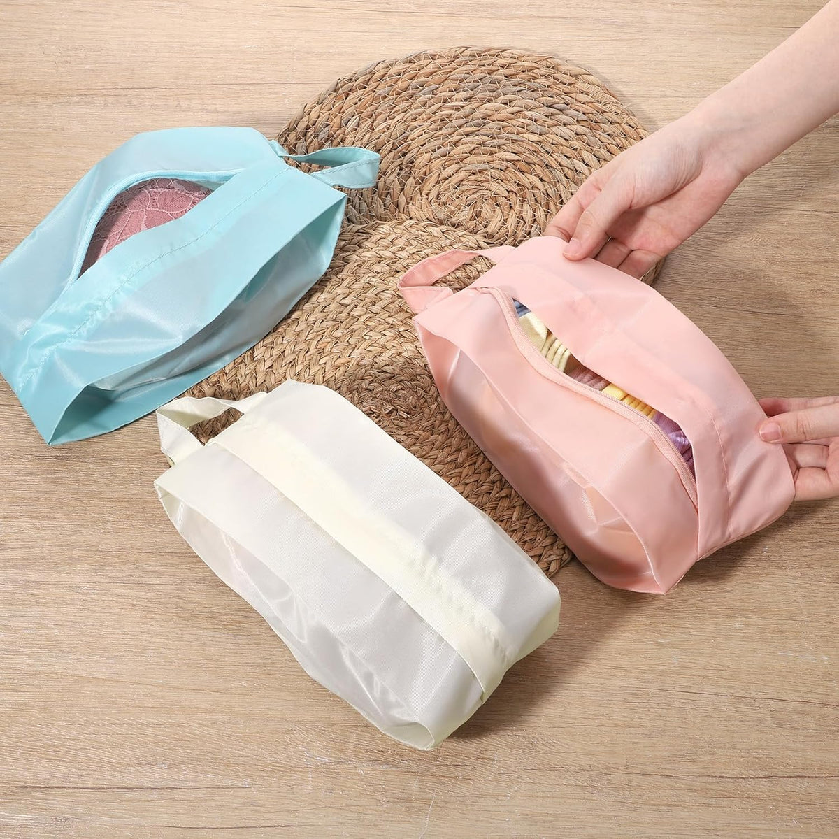 3 PCS Underwear Organizer Bag Travel with Zip, Mini Compression Travel Socks Storage Bag, Portable Packing Pouch for Traveling Underpants Lingerie Luggage Ties Cosmetics Accessories