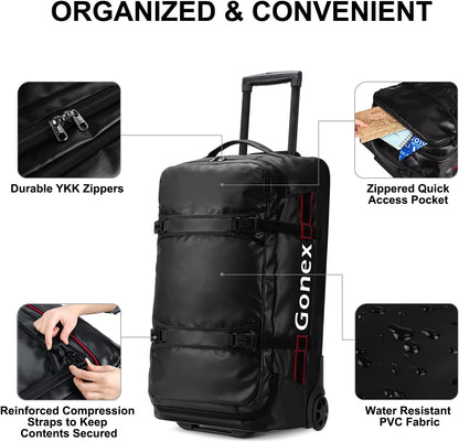 Waterproof Underseat Carry on Luggage with Wheels, 16 inch PVC Small Wheeled Travel Luggage for Airline, Rolling Overnight Weekender Suitcase for Men Women 30L, Black