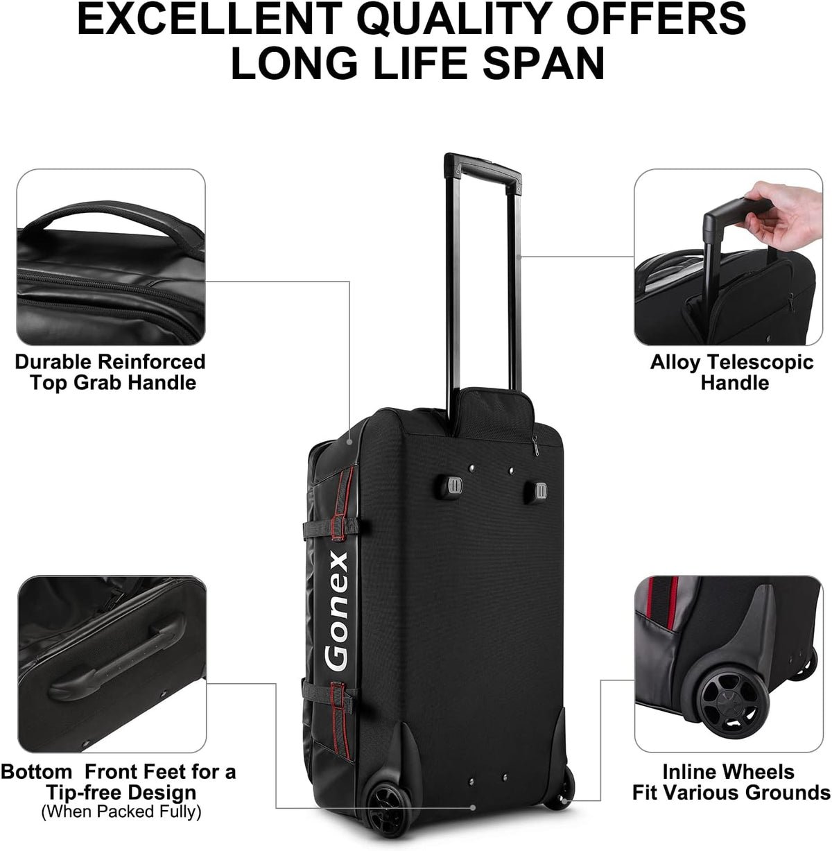 Waterproof Underseat Carry on Luggage with Wheels, 16 inch PVC Small Wheeled Travel Luggage for Airline, Rolling Overnight Weekender Suitcase for Men Women 30L, Black