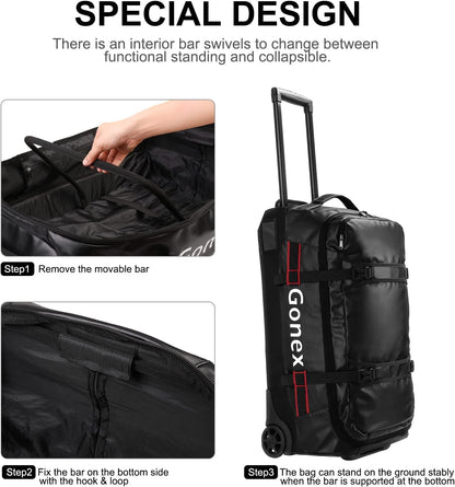 Waterproof Underseat Carry on Luggage with Wheels, 16 inch PVC Small Wheeled Travel Luggage for Airline, Rolling Overnight Weekender Suitcase for Men Women 30L, Black