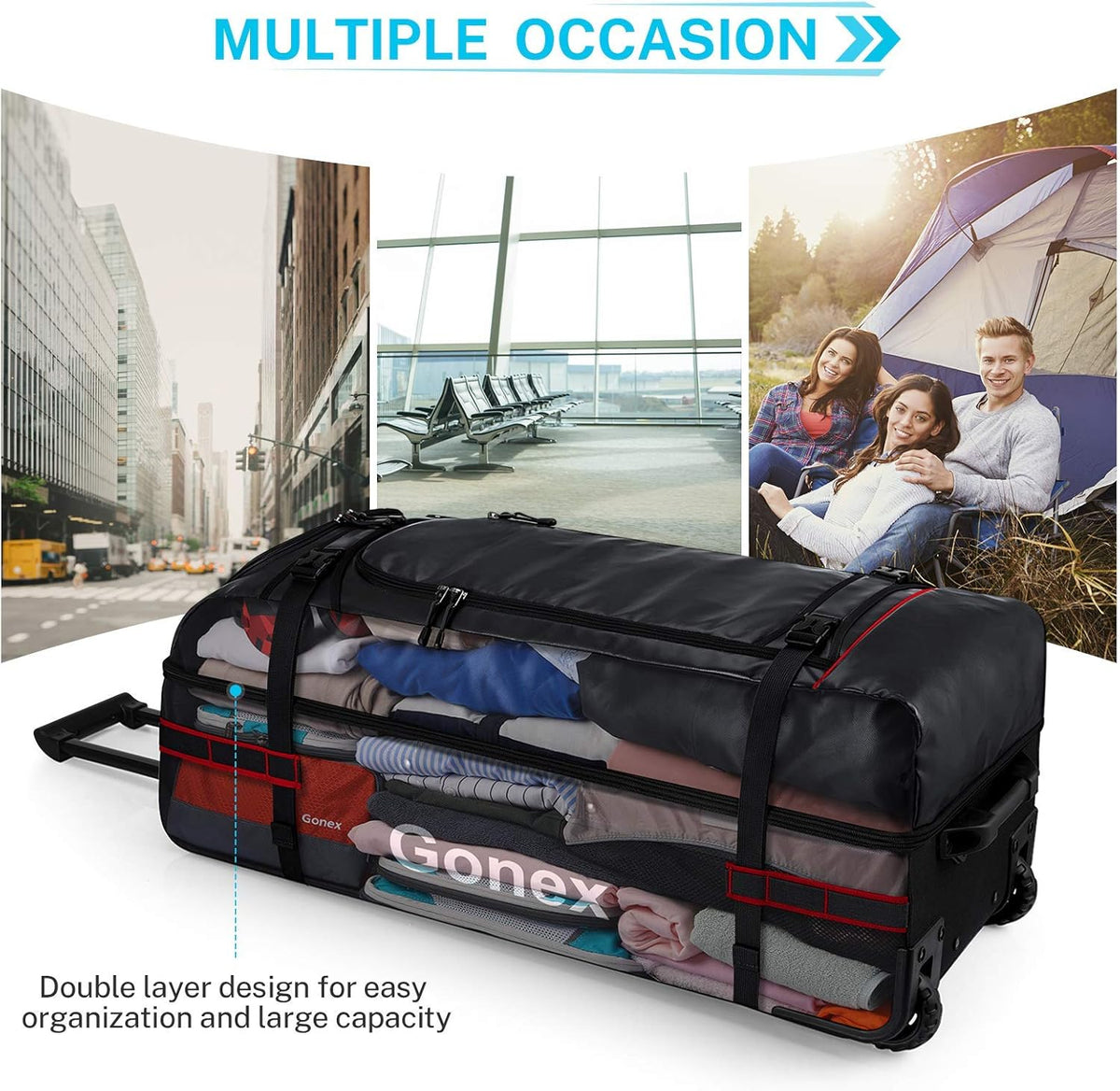 Waterproof Underseat Carry on Luggage with Wheels, 16 inch PVC Small Wheeled Travel Luggage for Airline, Rolling Overnight Weekender Suitcase for Men Women 30L, Black