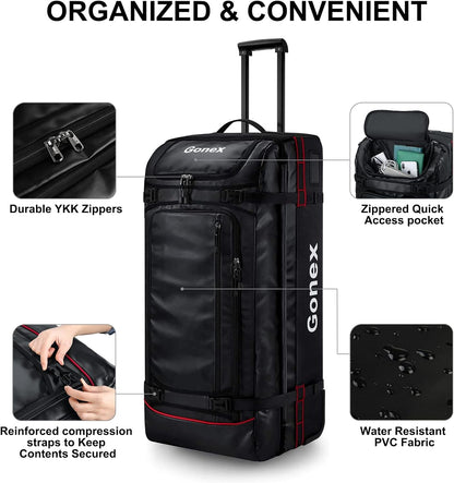 Waterproof Underseat Carry on Luggage with Wheels, 16 inch PVC Small Wheeled Travel Luggage for Airline, Rolling Overnight Weekender Suitcase for Men Women 30L, Black