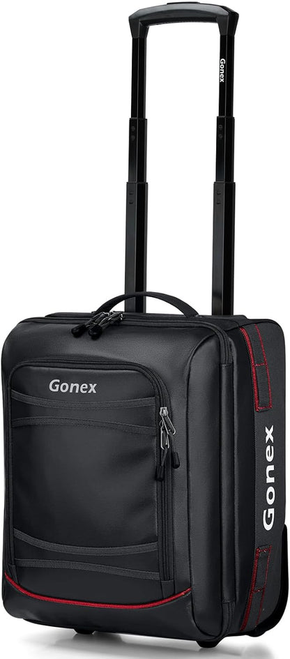 Waterproof Underseat Carry on Luggage with Wheels, 16 inch PVC Small Wheeled Travel Luggage for Airline, Rolling Overnight Weekender Suitcase for Men Women 30L, Black