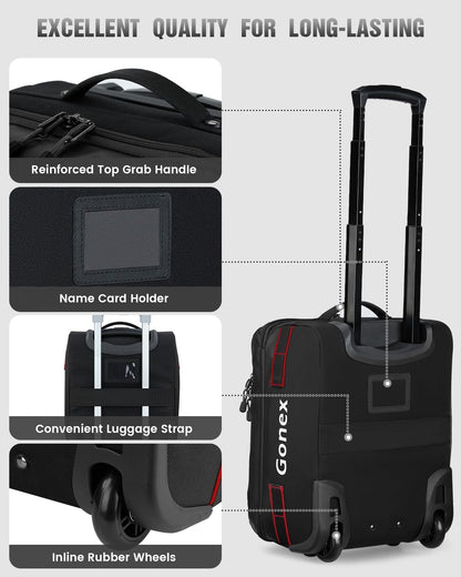 Waterproof Underseat Carry on Luggage with Wheels, 16 inch PVC Small Wheeled Travel Luggage for Airline, Rolling Overnight Weekender Suitcase for Men Women 30L, Black