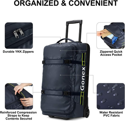 Waterproof Underseat Carry on Luggage with Wheels, 16 inch PVC Small Wheeled Travel Luggage for Airline, Rolling Overnight Weekender Suitcase for Men Women 30L, Black