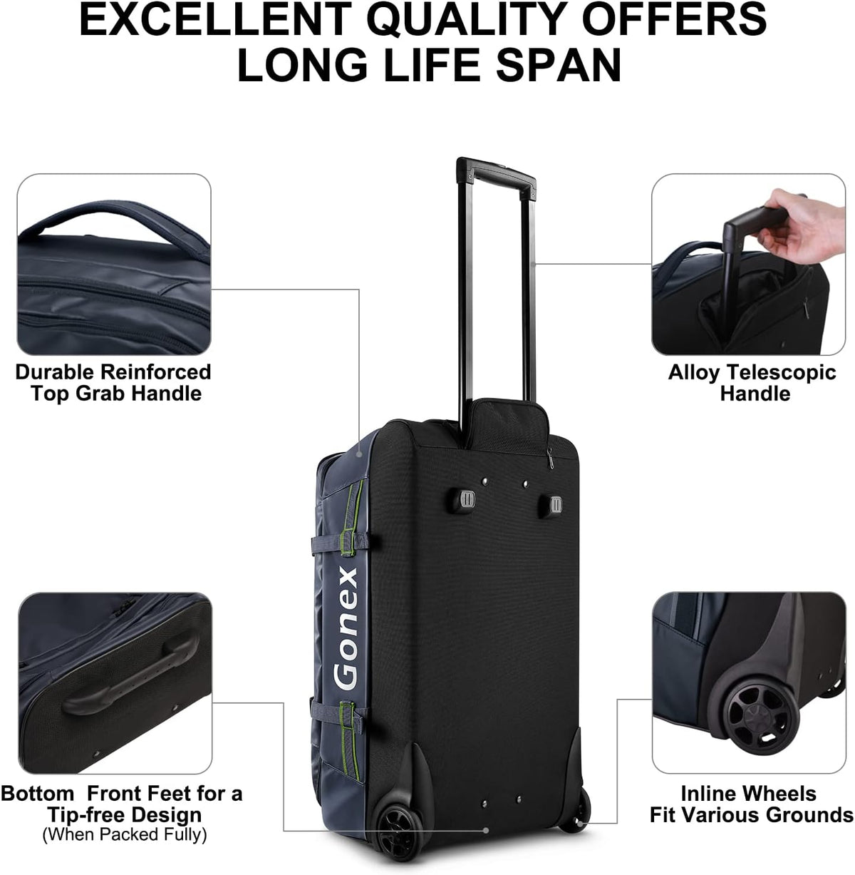 Waterproof Underseat Carry on Luggage with Wheels, 16 inch PVC Small Wheeled Travel Luggage for Airline, Rolling Overnight Weekender Suitcase for Men Women 30L, Black