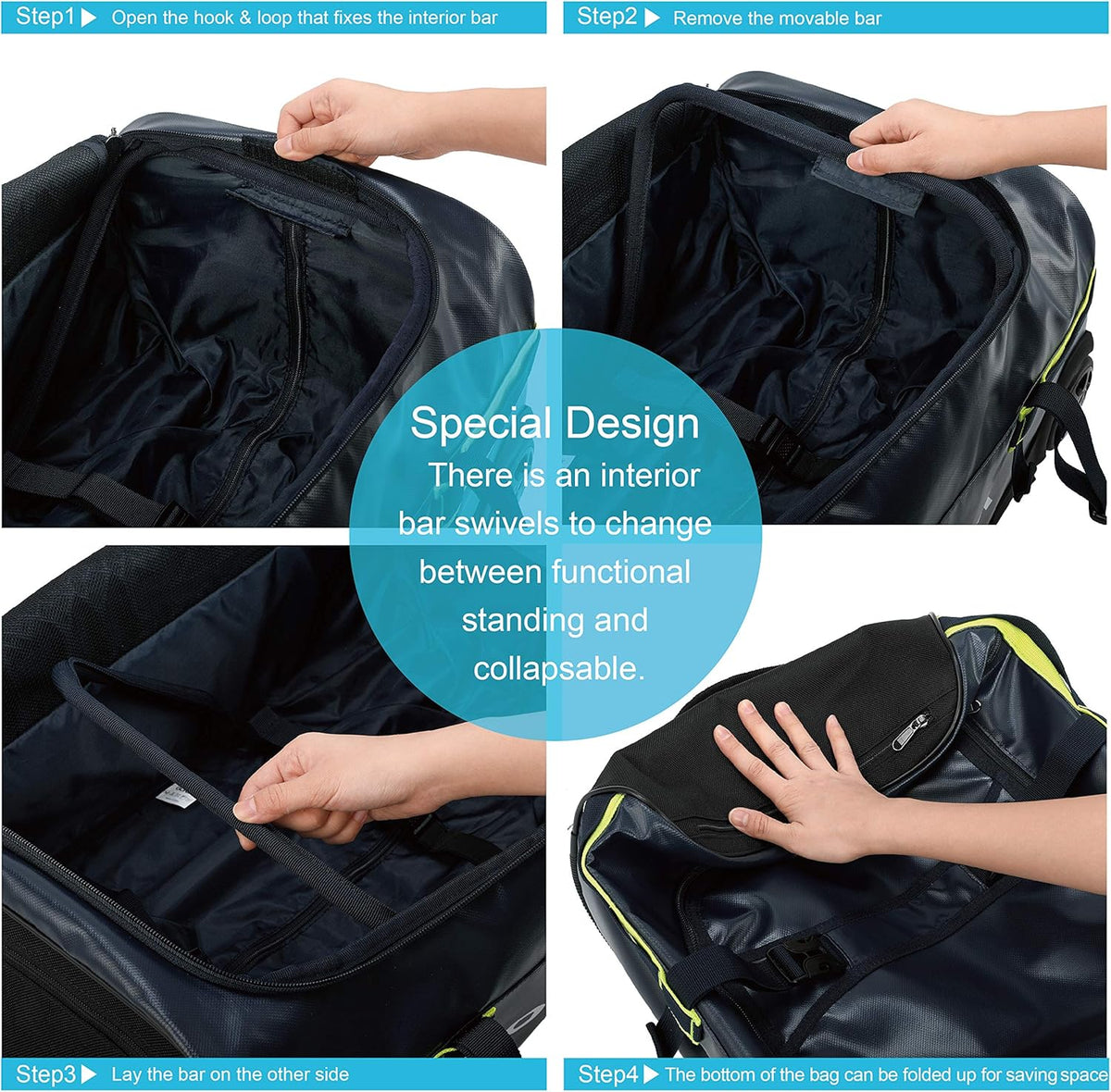 Waterproof Underseat Carry on Luggage with Wheels, 16 inch PVC Small Wheeled Travel Luggage for Airline, Rolling Overnight Weekender Suitcase for Men Women 30L, Black