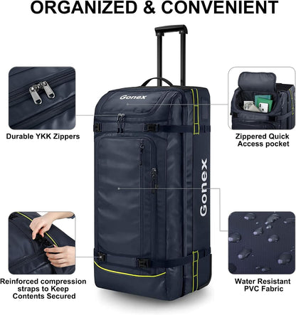 Waterproof Underseat Carry on Luggage with Wheels, 16 inch PVC Small Wheeled Travel Luggage for Airline, Rolling Overnight Weekender Suitcase for Men Women 30L, Black