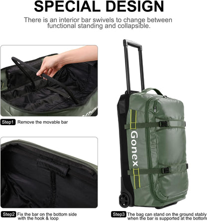 Waterproof Underseat Carry on Luggage with Wheels, 16 inch PVC Small Wheeled Travel Luggage for Airline, Rolling Overnight Weekender Suitcase for Men Women 30L, Black