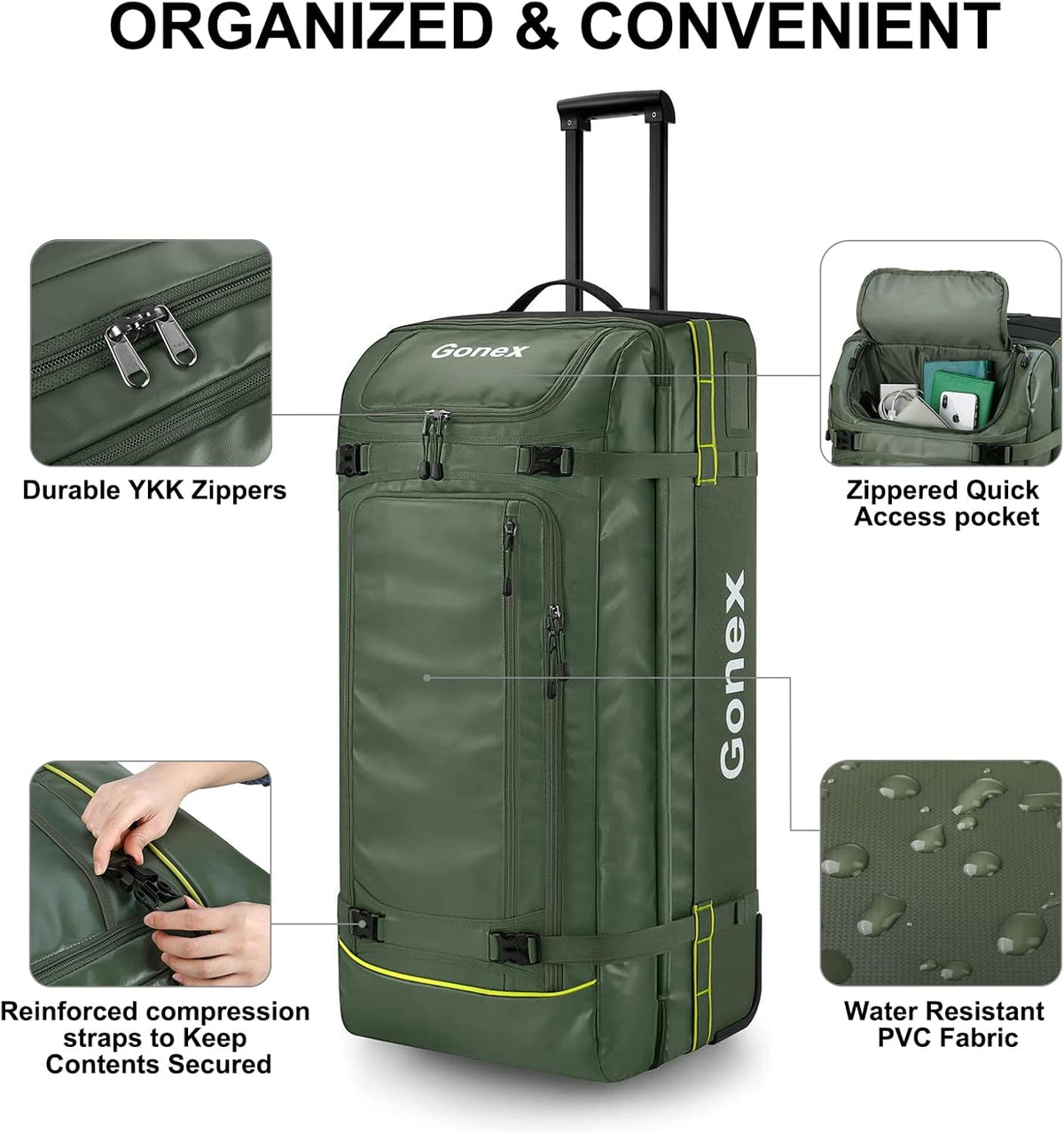 Waterproof Underseat Carry on Luggage with Wheels, 16 inch PVC Small Wheeled Travel Luggage for Airline, Rolling Overnight Weekender Suitcase for Men Women 30L, Black