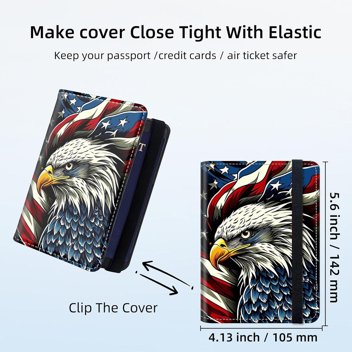 RFID Security Premium Passport and Travel Document Holder Combo, Slim PU Leather Folio Wallet with 3 Card Slots & Boarding Pass Pocket, Secure Elastic Closure Organizer, Black Crow Full Moon