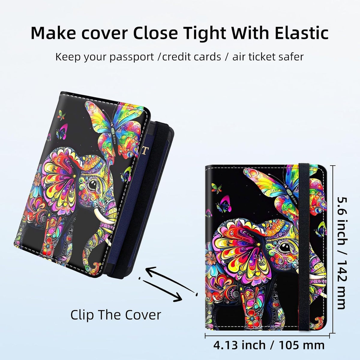 RFID Security Premium Passport and Travel Document Holder Combo, Slim PU Leather Folio Wallet with 3 Card Slots & Boarding Pass Pocket, Secure Elastic Closure Organizer, Black Crow Full Moon