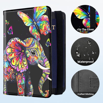 RFID Security Premium Passport and Travel Document Holder Combo, Slim PU Leather Folio Wallet with 3 Card Slots & Boarding Pass Pocket, Secure Elastic Closure Organizer, Black Crow Full Moon