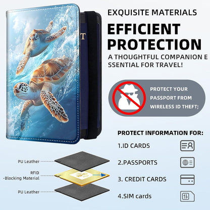 RFID Security Premium Passport and Travel Document Holder Combo, Slim PU Leather Folio Wallet with 3 Card Slots & Boarding Pass Pocket, Secure Elastic Closure Organizer, Black Crow Full Moon