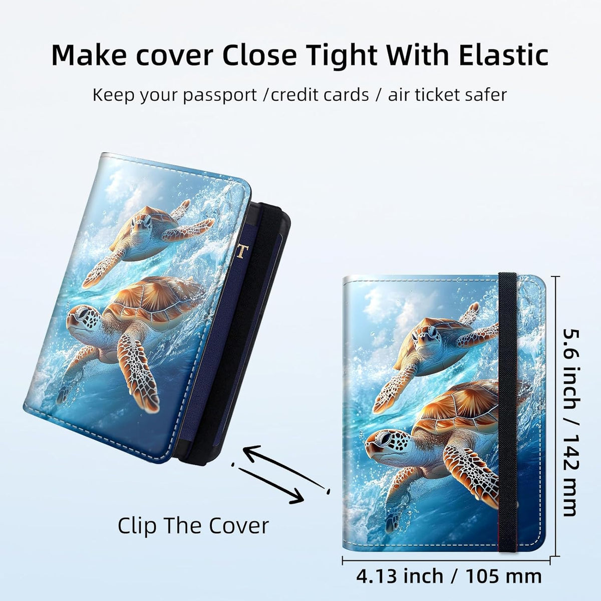 RFID Security Premium Passport and Travel Document Holder Combo, Slim PU Leather Folio Wallet with 3 Card Slots & Boarding Pass Pocket, Secure Elastic Closure Organizer, Black Crow Full Moon