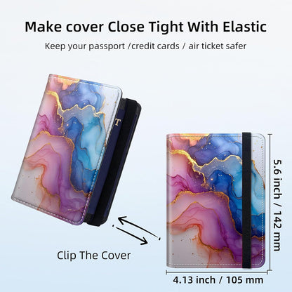 RFID Security Premium Passport and Travel Document Holder Combo, Slim PU Leather Folio Wallet with 3 Card Slots & Boarding Pass Pocket, Secure Elastic Closure Organizer, Black Crow Full Moon