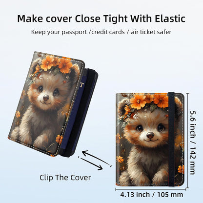RFID Security Premium Passport and Travel Document Holder Combo, Slim PU Leather Folio Wallet with 3 Card Slots & Boarding Pass Pocket, Secure Elastic Closure Organizer, Black Crow Full Moon