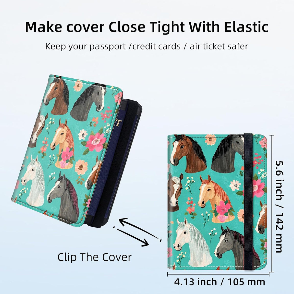 RFID Security Premium Passport and Travel Document Holder Combo, Slim PU Leather Folio Wallet with 3 Card Slots & Boarding Pass Pocket, Secure Elastic Closure Organizer, Black Crow Full Moon
