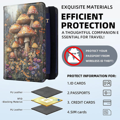 RFID Security Premium Passport and Travel Document Holder Combo, Slim PU Leather Folio Wallet with 3 Card Slots & Boarding Pass Pocket, Secure Elastic Closure Organizer, Black Crow Full Moon