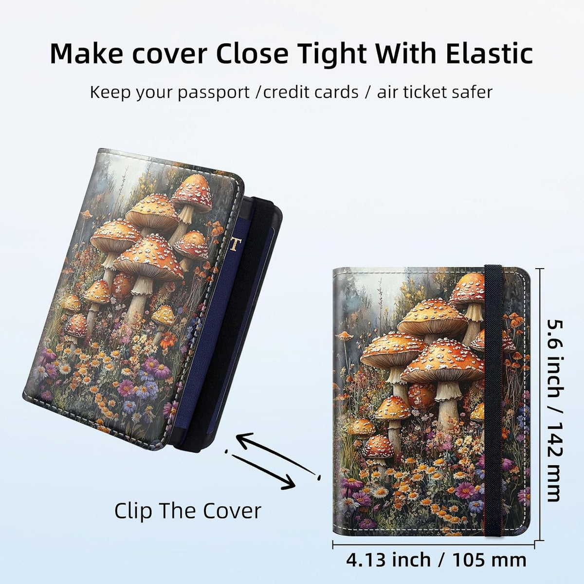 RFID Security Premium Passport and Travel Document Holder Combo, Slim PU Leather Folio Wallet with 3 Card Slots & Boarding Pass Pocket, Secure Elastic Closure Organizer, Black Crow Full Moon