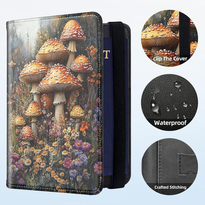 RFID Security Premium Passport and Travel Document Holder Combo, Slim PU Leather Folio Wallet with 3 Card Slots & Boarding Pass Pocket, Secure Elastic Closure Organizer, Black Crow Full Moon