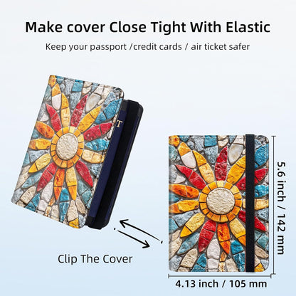 RFID Security Premium Passport and Travel Document Holder Combo, Slim PU Leather Folio Wallet with 3 Card Slots & Boarding Pass Pocket, Secure Elastic Closure Organizer, Black Crow Full Moon