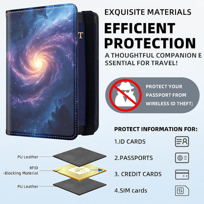 RFID Security Premium Passport and Travel Document Holder Combo, Slim PU Leather Folio Wallet with 3 Card Slots & Boarding Pass Pocket, Secure Elastic Closure Organizer, Black Crow Full Moon