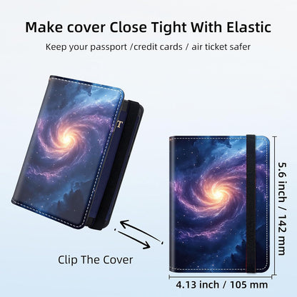 RFID Security Premium Passport and Travel Document Holder Combo, Slim PU Leather Folio Wallet with 3 Card Slots & Boarding Pass Pocket, Secure Elastic Closure Organizer, Black Crow Full Moon