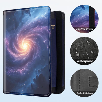 RFID Security Premium Passport and Travel Document Holder Combo, Slim PU Leather Folio Wallet with 3 Card Slots & Boarding Pass Pocket, Secure Elastic Closure Organizer, Black Crow Full Moon