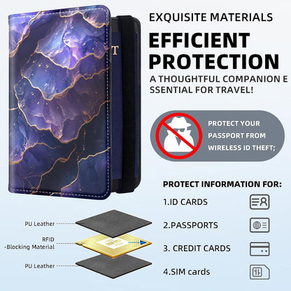 RFID Security Premium Passport and Travel Document Holder Combo, Slim PU Leather Folio Wallet with 3 Card Slots & Boarding Pass Pocket, Secure Elastic Closure Organizer, Black Crow Full Moon