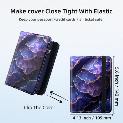 RFID Security Premium Passport and Travel Document Holder Combo, Slim PU Leather Folio Wallet with 3 Card Slots & Boarding Pass Pocket, Secure Elastic Closure Organizer, Black Crow Full Moon