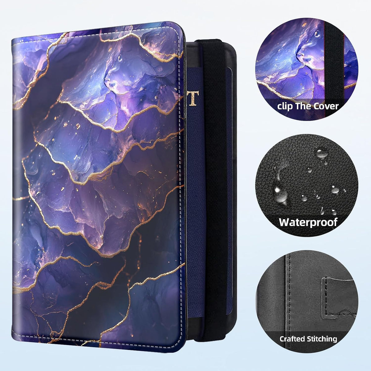 RFID Security Premium Passport and Travel Document Holder Combo, Slim PU Leather Folio Wallet with 3 Card Slots & Boarding Pass Pocket, Secure Elastic Closure Organizer, Black Crow Full Moon